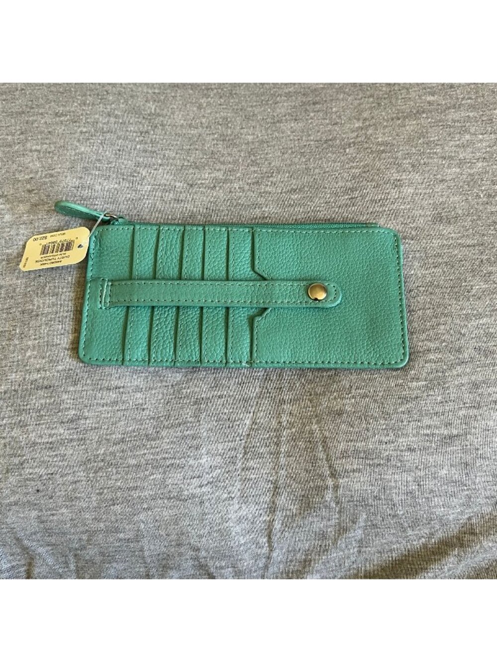 Kim Rogers Green Pebbled Leather Card Holder Wallet With Zipper Closure & ID Slo